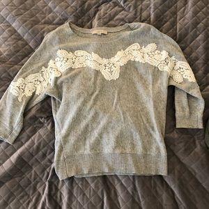 Loft gray and white lace sweater small